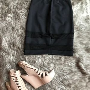 Go Jane Black Mesh Midi Pencil Skirt - Size Small